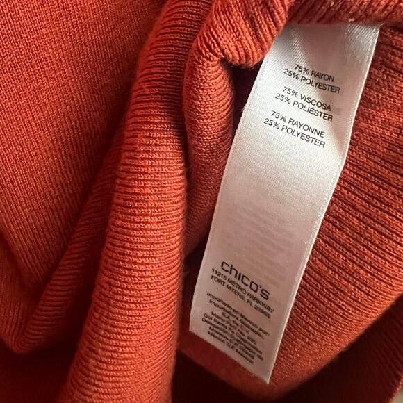 00’s Y2K Chico’s Rich Pumpkin Orange Long Sleeved Turtleneck W/Ribbed Paneling - Picture 7 of 8